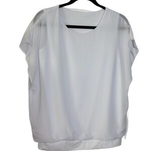 White Blouse Elegant Mesh Over Tank Round Neck, NWOT, Size Small
